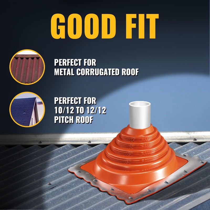 VIVIDA #3 Silicone Metal Roof Pipe Boot  High Temp Flexible Roof Jack Vent Boot for Pipe OD 1/4"" to 5""  Screws & Hex Socket Included  Square Base  Red  1 Pack - Image 5